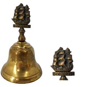 Vintage Brass Hand Bell Ringer Tall Ship Boat Victory England UK Home Decor 4"